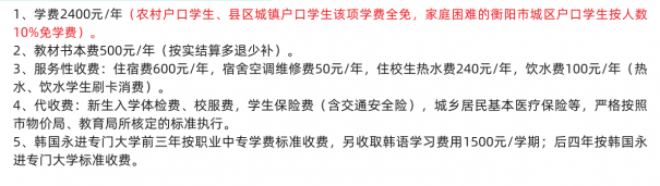 衡陽市職業中等專業學校學費